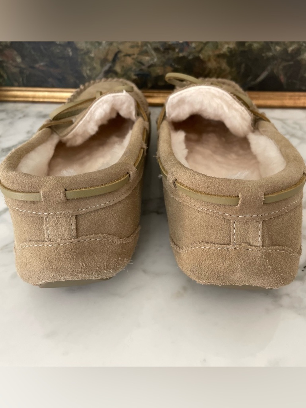 Quince Australian Shearling Moccasin Slipper Tan Suede Size 10 - Picture 4 of 12
